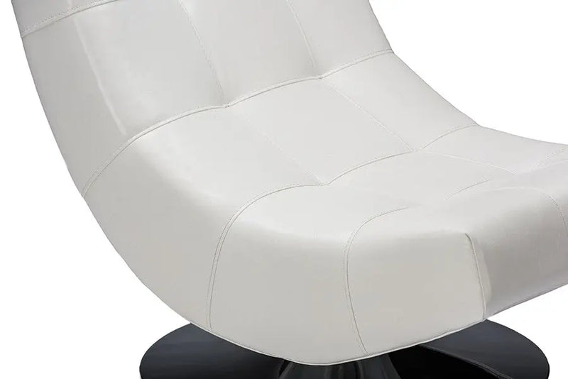Elsa White Faux Leather Upholstered Swivel Chair with Metal Base iHome Studio
