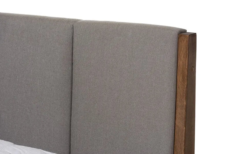 Ember Light Grey Fabric & Brown Finish Wood Platform Bed w/Tapered Legs (Queen) iHome Studio