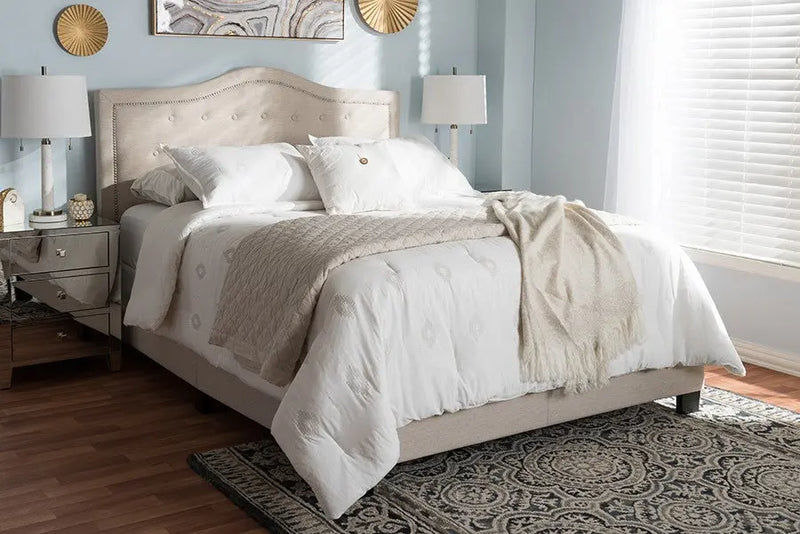 Emerson Light Beige Fabric Upholstered Box Spring Bed (Full) iHome Studio