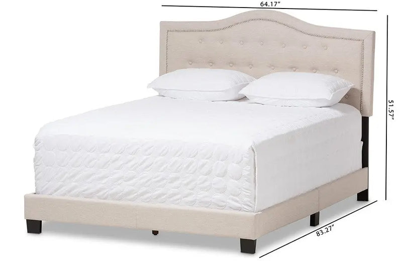 Emerson Light Beige Fabric Upholstered Box Spring Bed (Queen) iHome Studio