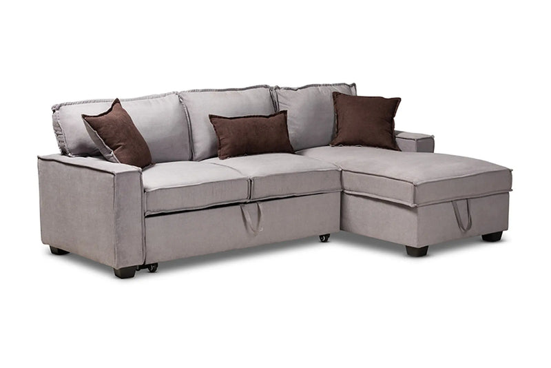 Emile Light Grey Fabric Upholstered Right Facing Storage Sectional Sofa with Pull-Out Bed iHome Studio