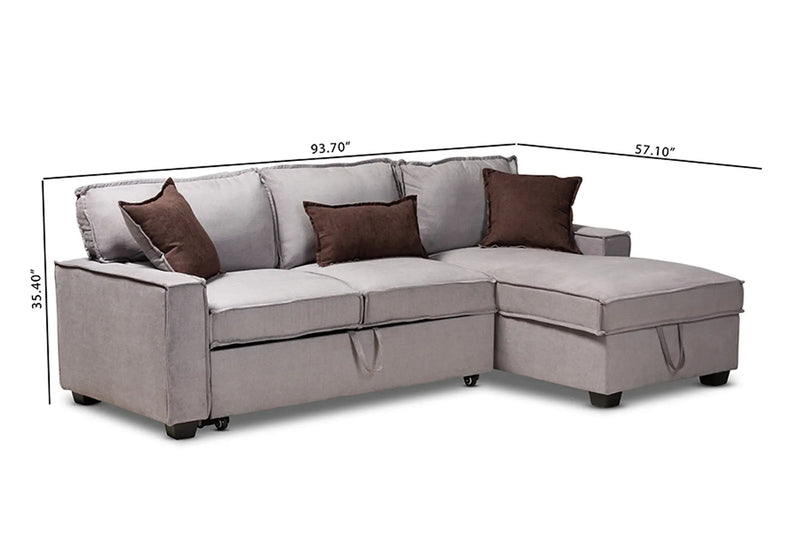 Emile Light Grey Fabric Upholstered Right Facing Storage Sectional Sofa with Pull-Out Bed iHome Studio