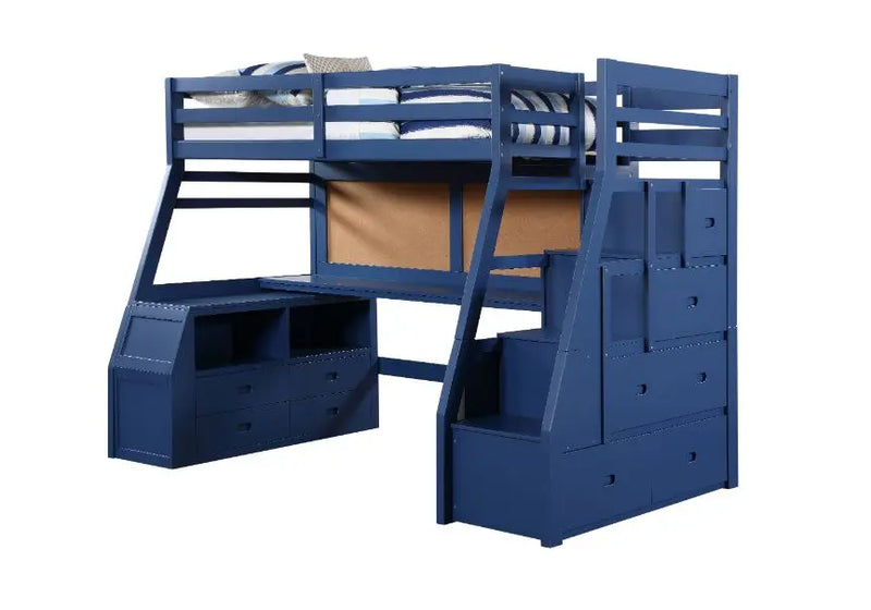 Emmalyn Twin Loft Bed w/Storage and Desk - Blue, Navy Blue Finish iHome Studio