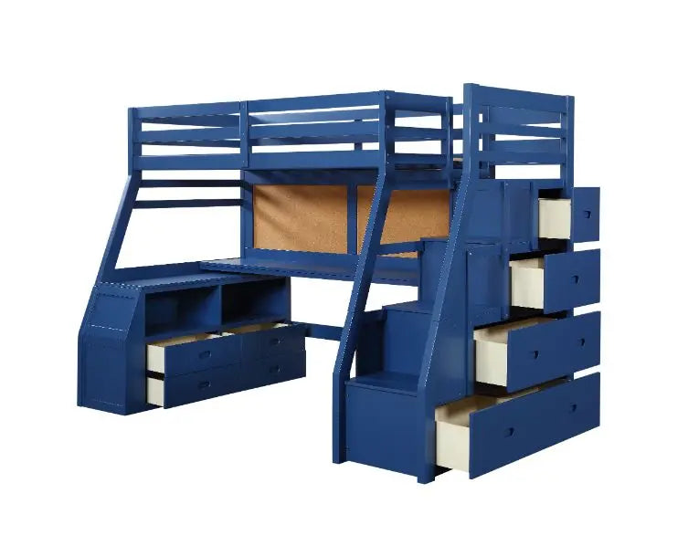 Emmalyn Twin Loft Bed w/Storage and Desk - Blue, Navy Blue Finish iHome Studio