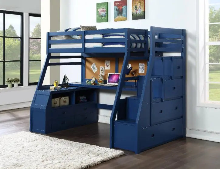 Emmalyn Twin Loft Bed w/Storage and Desk - Blue, Navy Blue Finish iHome Studio