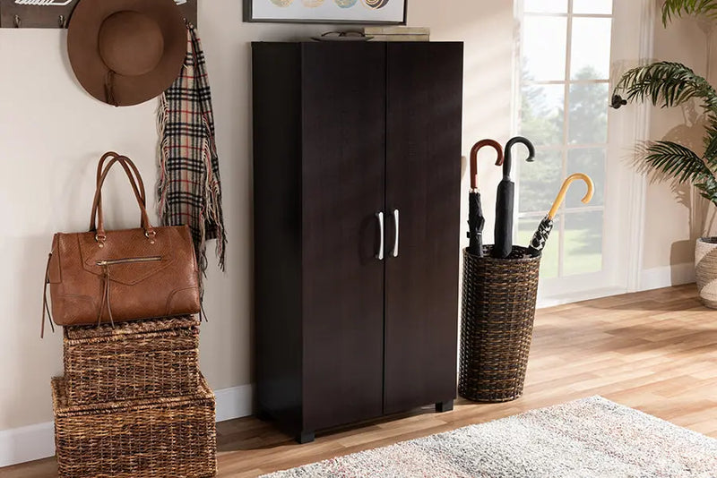 Emory Wenge Dark Brown Finished 2-Door Wood Entryway Shoe Storage Cabinet iHome Studio