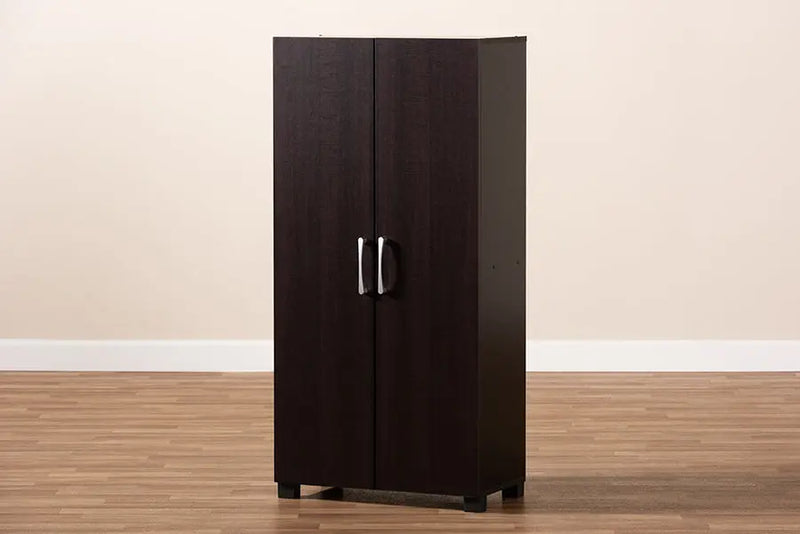 Emory Wenge Dark Brown Finished 2-Door Wood Entryway Shoe Storage Cabinet iHome Studio