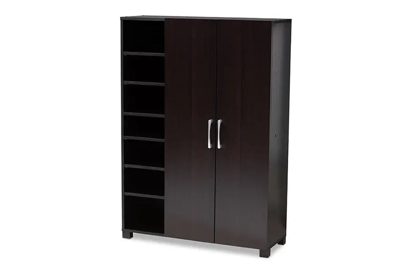 Emory Wenge Dark Brown Finished 2-Door Wood Entryway Shoe Storage Cabinet w/Open Shelves iHome Studio