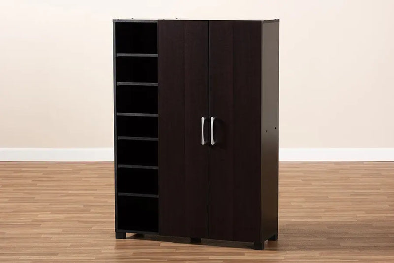 Emory Wenge Dark Brown Finished 2-Door Wood Entryway Shoe Storage Cabinet w/Open Shelves iHome Studio