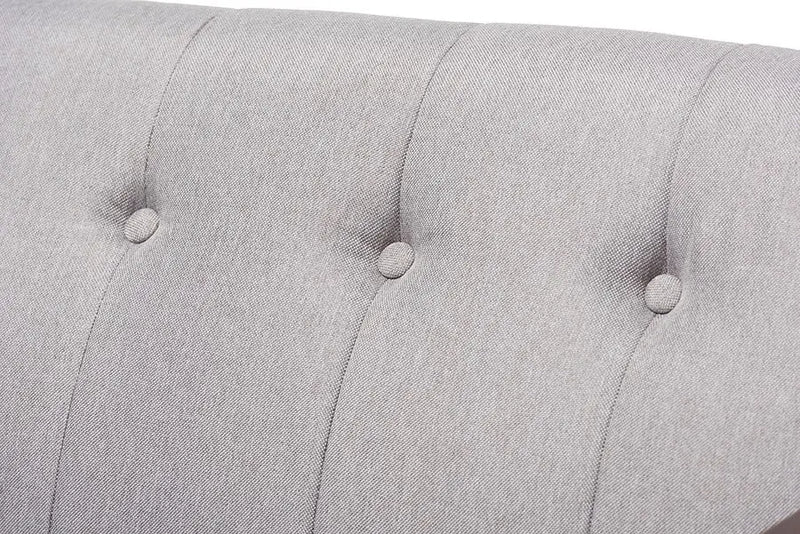 Enya Walnut Wood Grey Fabric Button-Tufted 2-Seater Loveseat iHome Studio