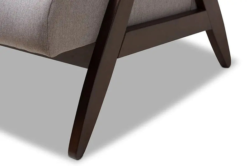 Enya Walnut Wood Grey Fabric Button-Tufted 3-Seater Sofa iHome Studio