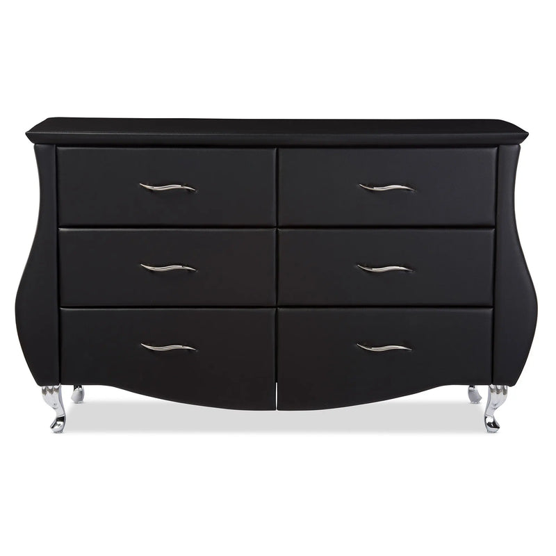 Enzo Modern and Contemporary Black Faux Leather 6-Drawer Dresser iHome Studio