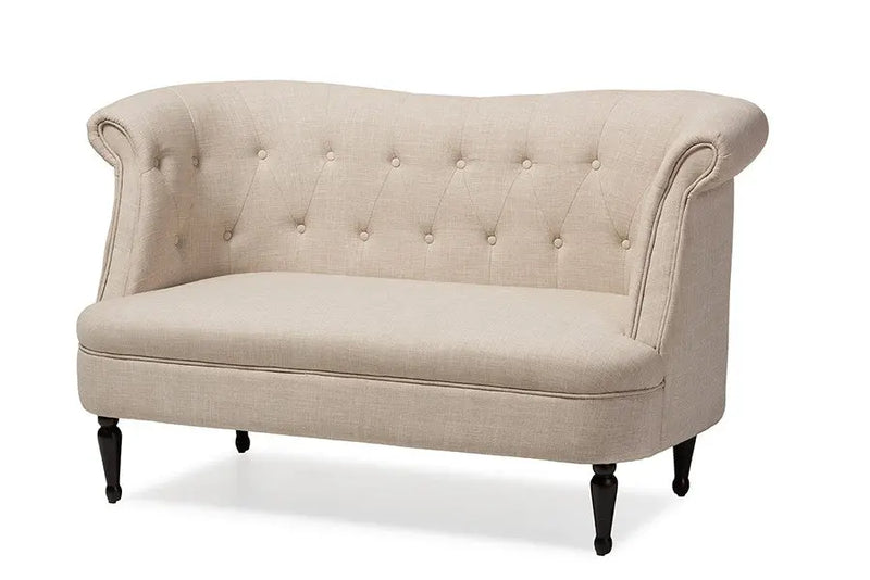 Erica Beige Linen Fabric Upholstered Button-tufted 2-seater Loveseat iHome Studio