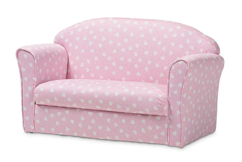 Erica Pink and White Heart Patterned Fabric Upholstered Kids 2-Seater Sofa iHome Studio