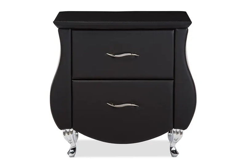 Erin Modern and Contemporary Black Faux Leather Upholstered Nightstand iHome Studio