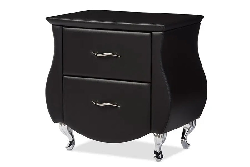 Erin Modern and Contemporary Black Faux Leather Upholstered Nightstand iHome Studio