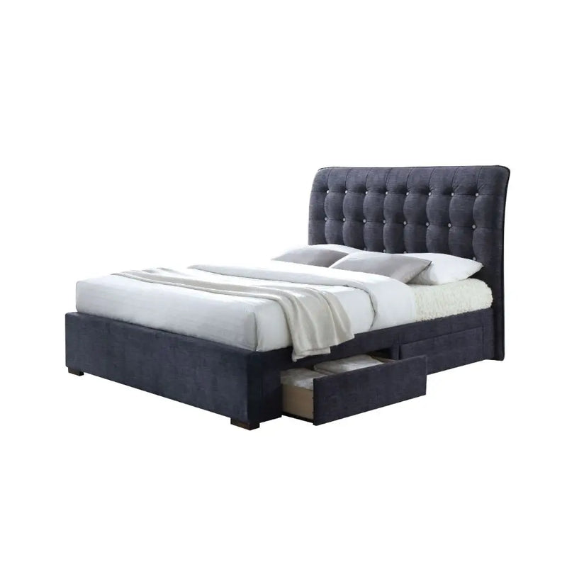 Esmeralda King Bed w/Four Side Drawer, Dark Gray Fabric iHome Studio