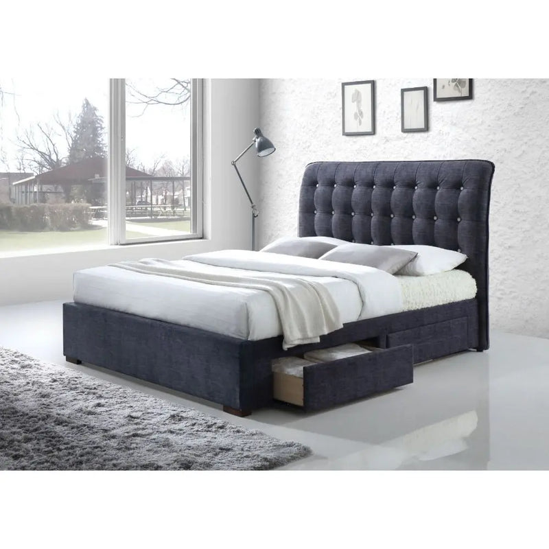 Esmeralda King Bed w/Four Side Drawer, Dark Gray Fabric iHome Studio