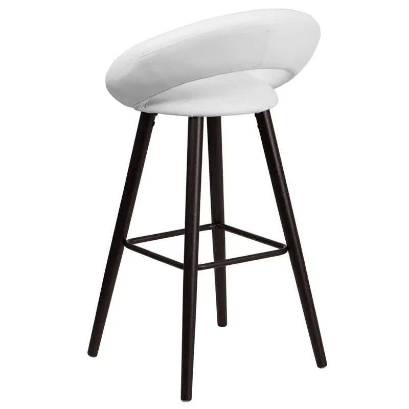 Estella "Addy" Rounded Low-Back 29''H Cappuccino Wood Bar Stool, White Vinyl iHome Studio