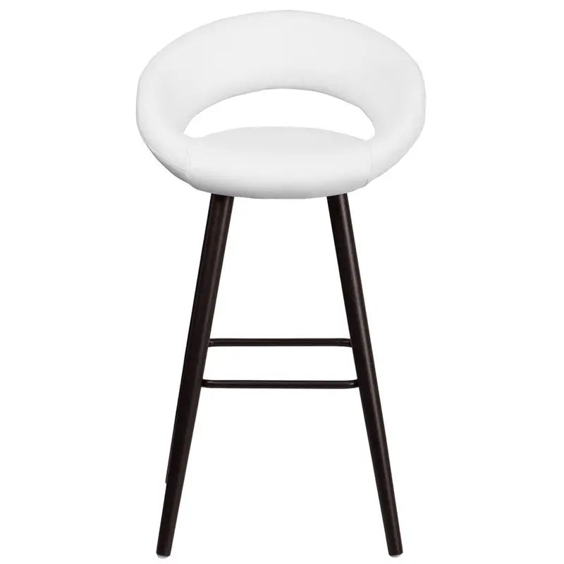Estella "Addy" Rounded Low-Back 29''H Cappuccino Wood Bar Stool, White Vinyl iHome Studio