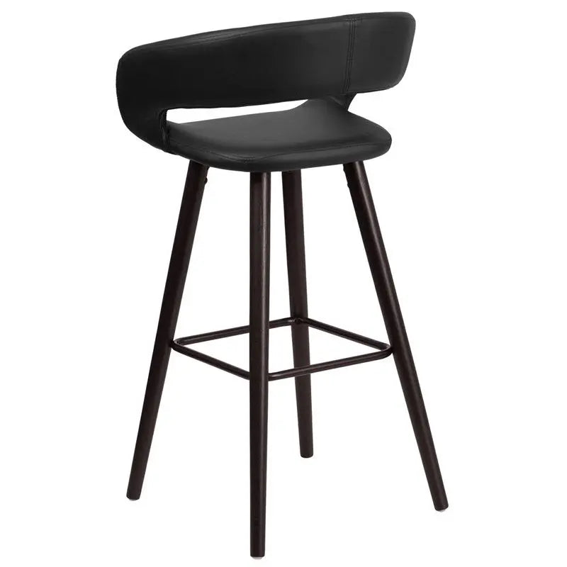 Estella "Aida" Rounded Low-Back 29''H Cappuccino Wood Bar Barstool, Black Vinyl iHome Studio