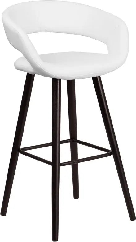 Estella "Aida" Rounded Low-Back 29''H Cappuccino Wood Bar Barstool, White Vinyl iHome Studio