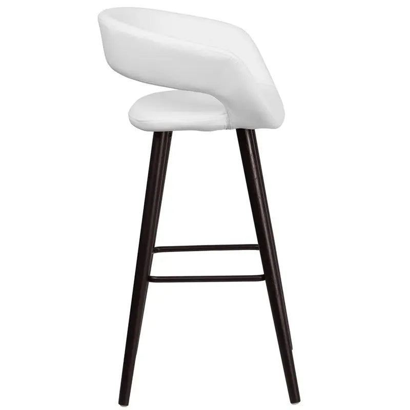 Estella "Aida" Rounded Low-Back 29''H Cappuccino Wood Bar Barstool, White Vinyl iHome Studio