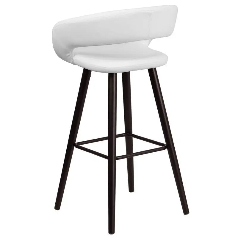 Estella "Aida" Rounded Low-Back 29''H Cappuccino Wood Bar Barstool, White Vinyl iHome Studio