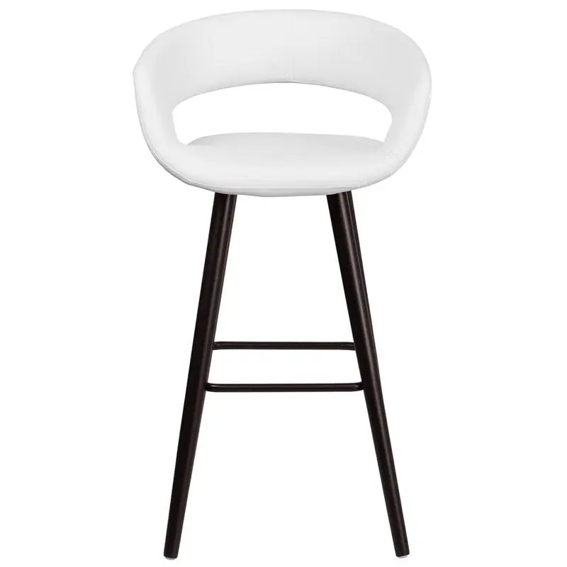 Estella "Aida" Rounded Low-Back 29''H Cappuccino Wood Bar Barstool, White Vinyl iHome Studio