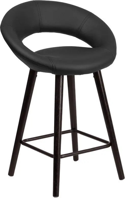 Estella "Lexi" Rounded Low-Back 24''H Cappuccino Wood Counter Stool, Black Vinyl iHome Studio
