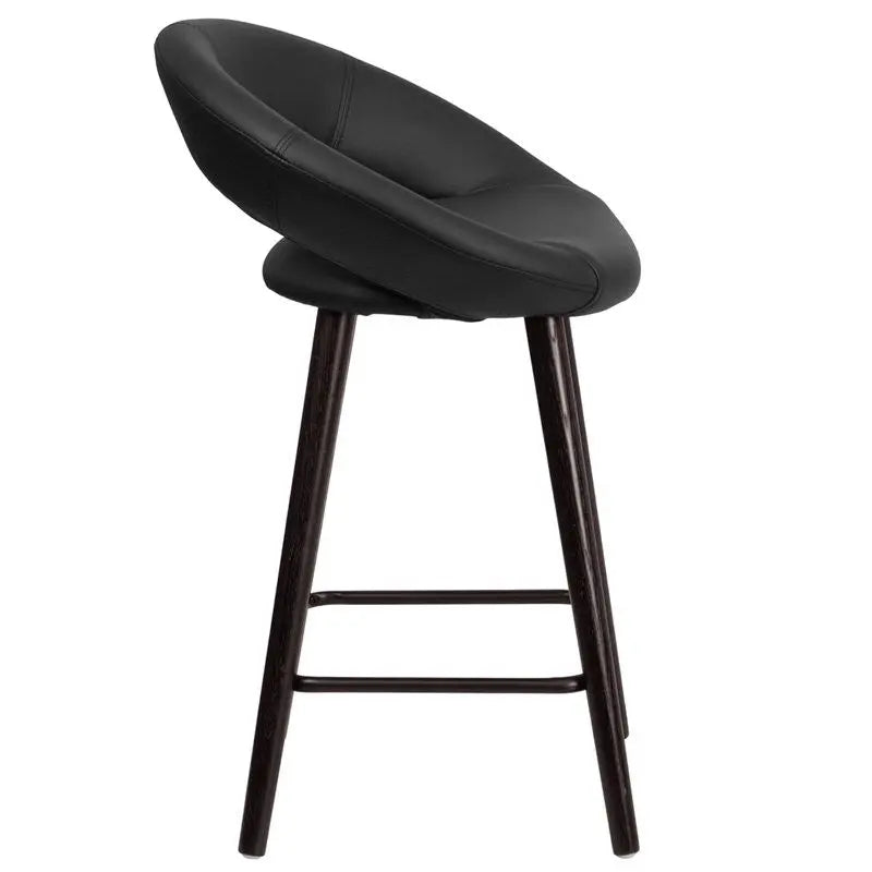 Estella "Lexi" Rounded Low-Back 24''H Cappuccino Wood Counter Stool, Black Vinyl iHome Studio