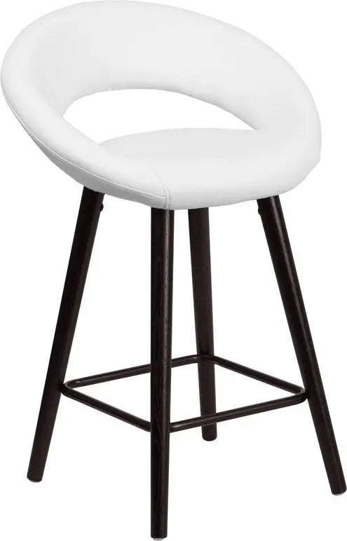 Estella "Lexi" Rounded Low-Back 24''H Cappuccino Wood Counter Stool, White Vinyl iHome Studio