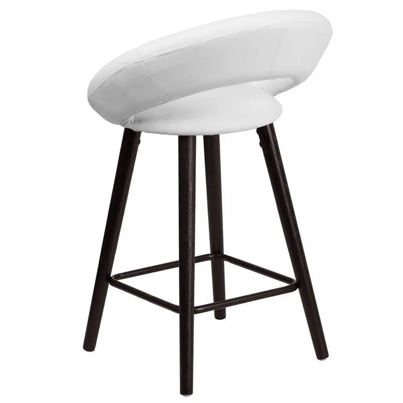 Estella "Lexi" Rounded Low-Back 24''H Cappuccino Wood Counter Stool, White Vinyl iHome Studio