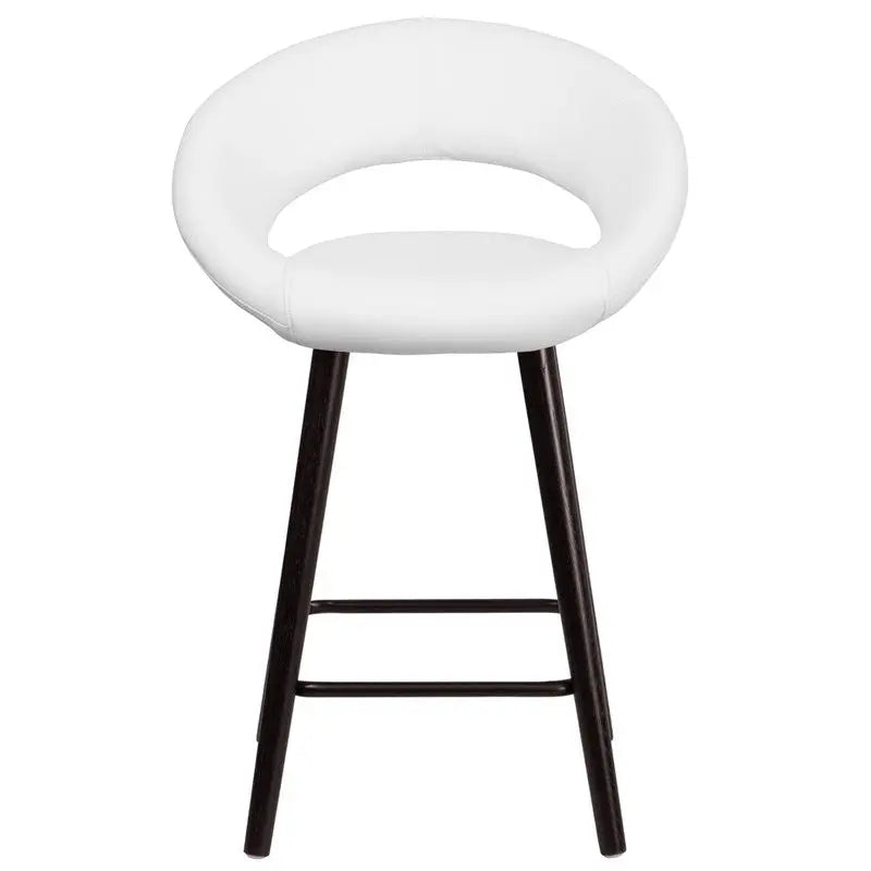 Estella "Lexi" Rounded Low-Back 24''H Cappuccino Wood Counter Stool, White Vinyl iHome Studio