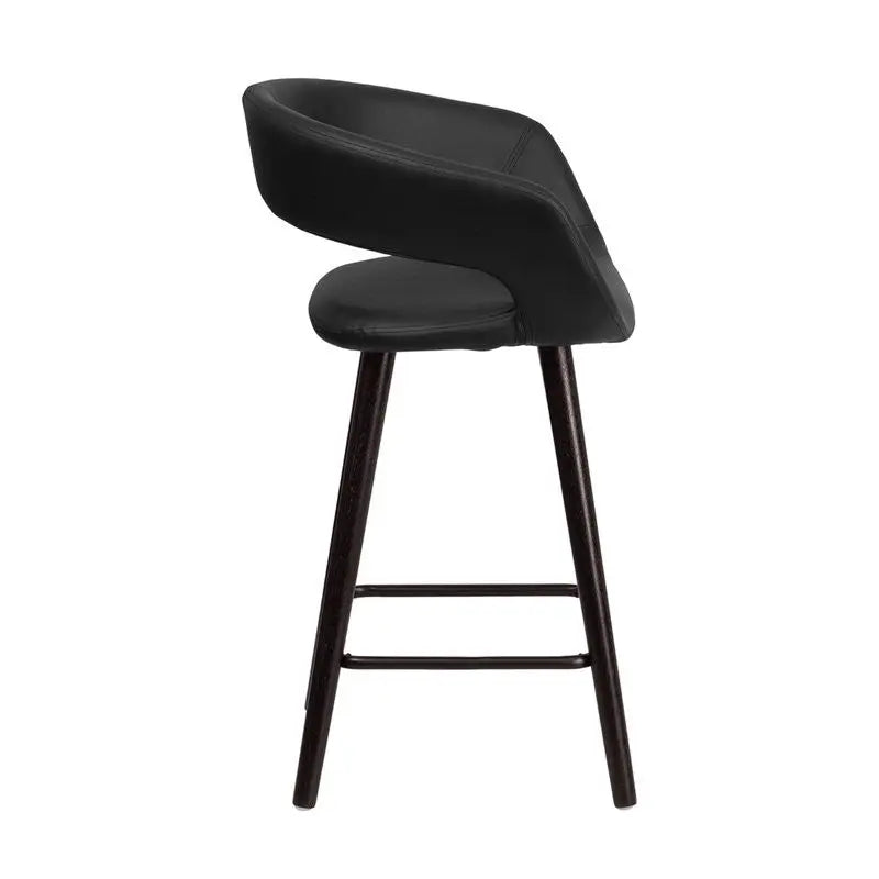 Estella "Lila" Rounded Low-Back 24''H Cappuccino Wood Counter Stool, Black Vinyl iHome Studio