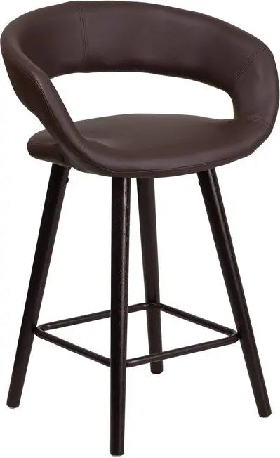 Estella "Lila" Rounded Low-Back 24''H Cappuccino Wood Counter Stool, Brown Vinyl iHome Studio