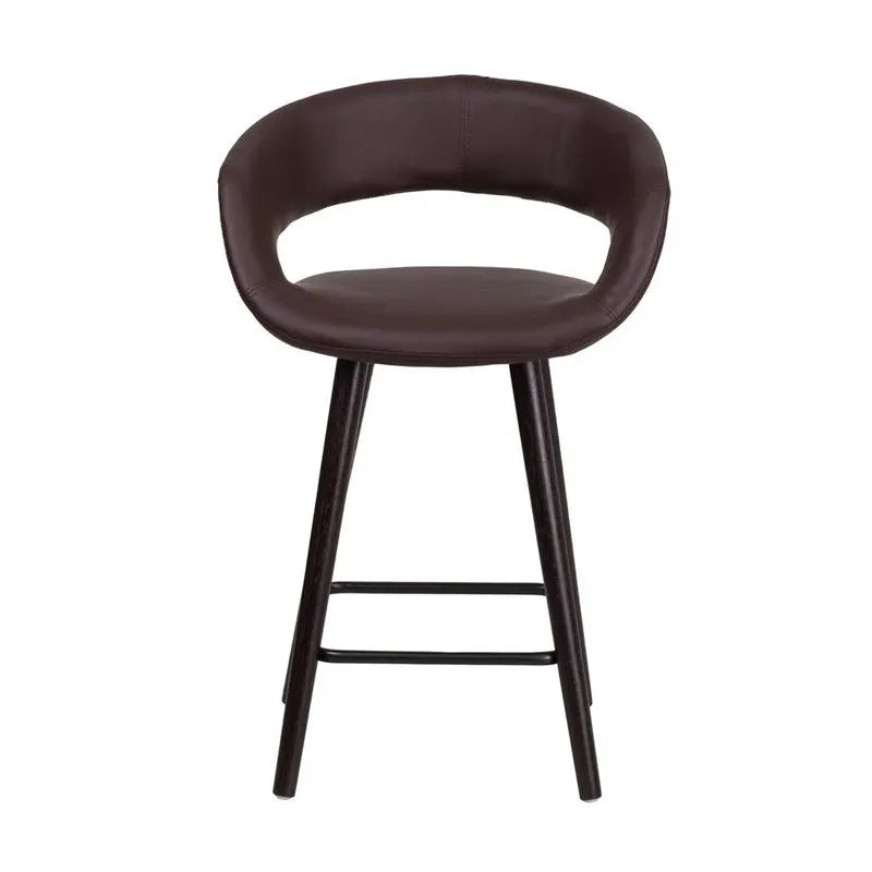 Estella "Lila" Rounded Low-Back 24''H Cappuccino Wood Counter Stool, Brown Vinyl iHome Studio