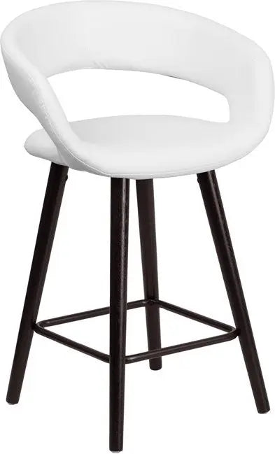 Estella "Lila" Rounded Low-Back 24''H Cappuccino Wood Counter Stool, White Vinyl iHome Studio