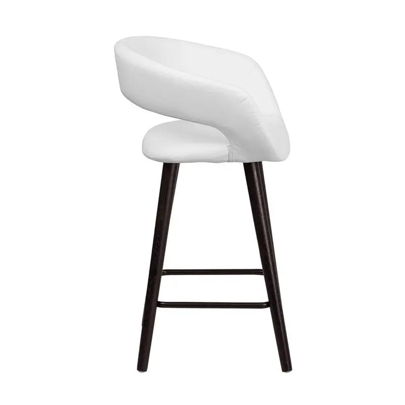 Estella "Lila" Rounded Low-Back 24''H Cappuccino Wood Counter Stool, White Vinyl iHome Studio