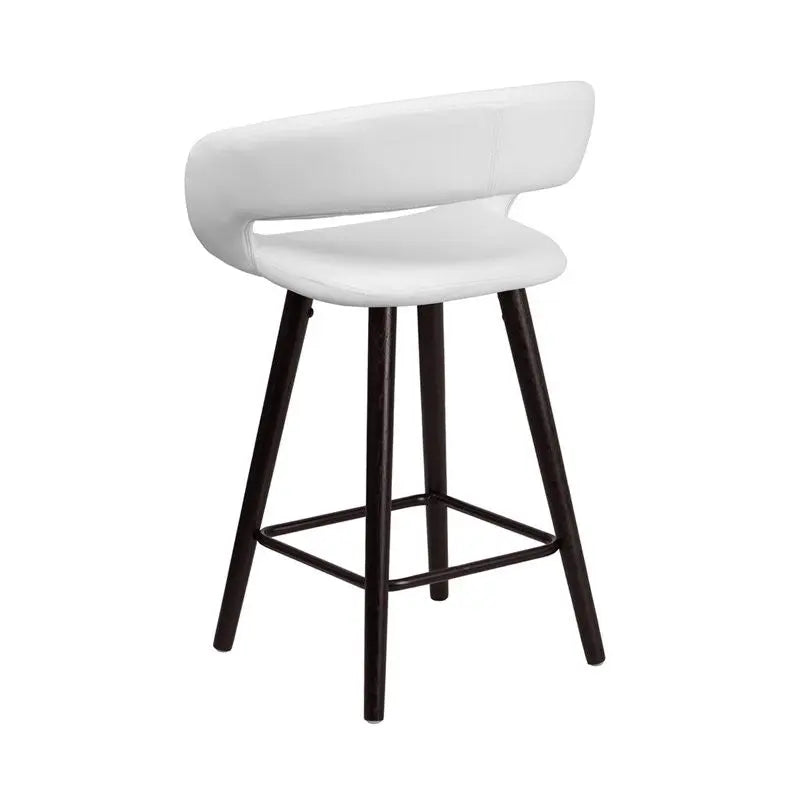 Estella "Lila" Rounded Low-Back 24''H Cappuccino Wood Counter Stool, White Vinyl iHome Studio