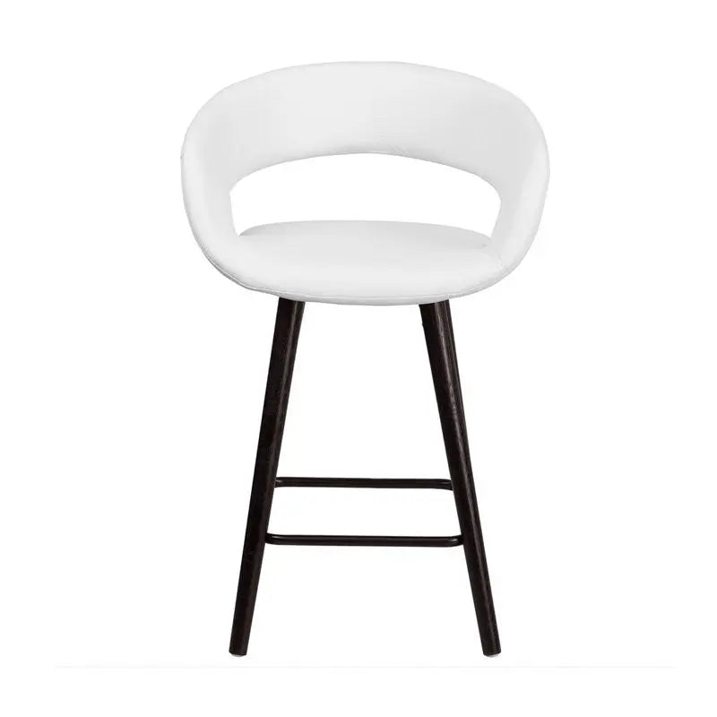 Estella "Lila" Rounded Low-Back 24''H Cappuccino Wood Counter Stool, White Vinyl iHome Studio