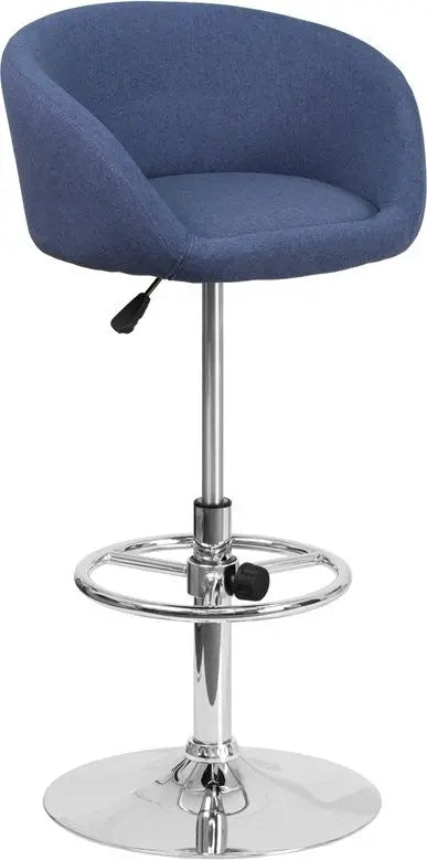 Estella "Lucy" Round Low-Back Blue Fabric Swivel Adjustable Bar/Counter Stool iHome Studio
