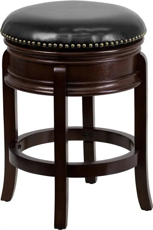 Estella 24'' Backless Cappuccino Wood Counter Stool w/Black Leather Swivel Seat iHome Studio