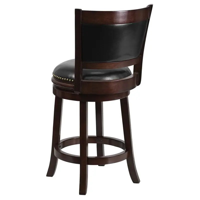 Estella 24'' Cappuccino Wood Counter Stool w/Black Leather Swivel Seat iHome Studio