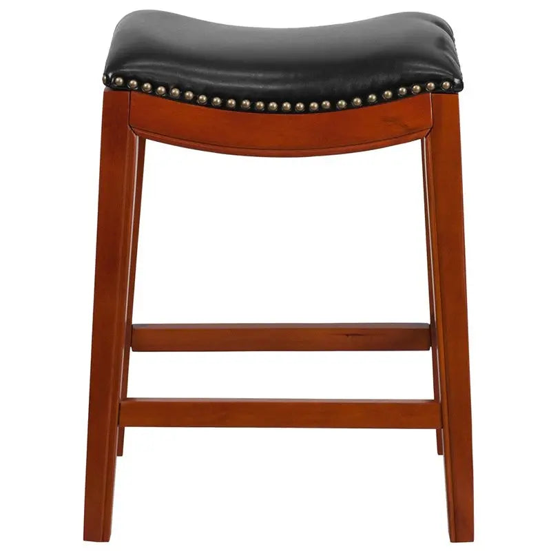 Estella 26'' Backless Light Cherry Wood Counter Stool w/Black Leather Seat iHome Studio