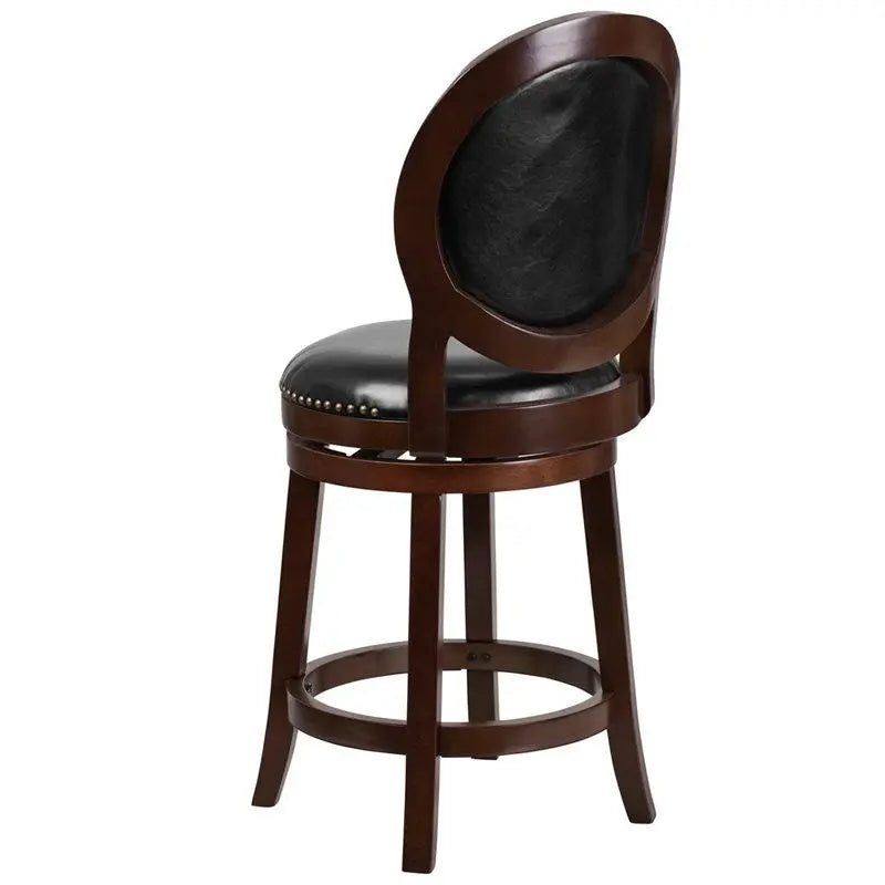 Estella 26'' Cappuccino Wood Bar Stool w/Black Leather Swivel Seat iHome Studio