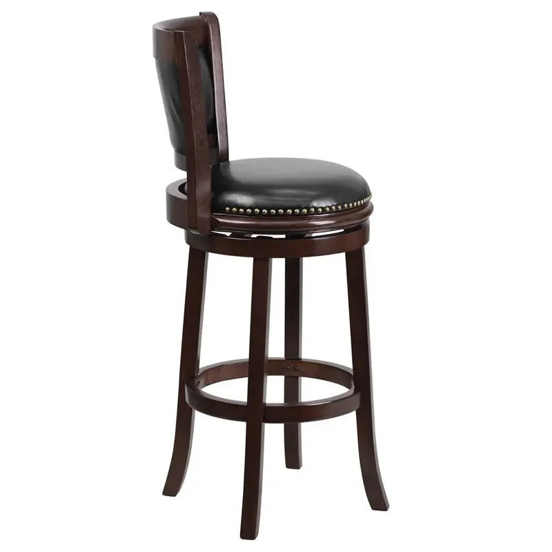 Estella 29'' Cappuccino Wood Bar Stool w/Black Leather Swivel Seat iHome Studio