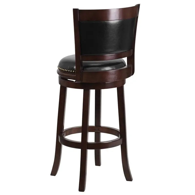 Estella 29'' Cappuccino Wood Bar Stool w/Black Leather Swivel Seat iHome Studio