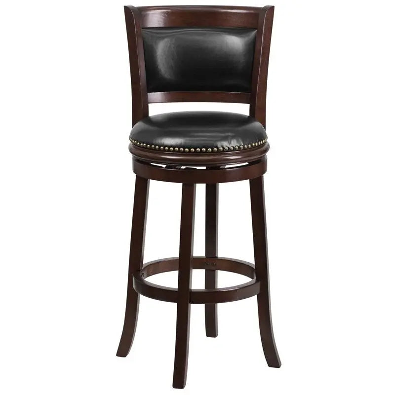 Estella 29'' Cappuccino Wood Bar Stool w/Black Leather Swivel Seat iHome Studio