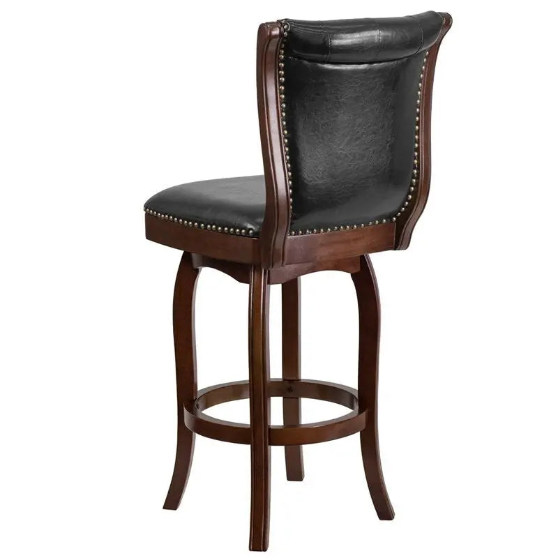 Estella 30'' Button Tufted Cappuccino Wood Bar Stool w/Black Leather iHome Studio